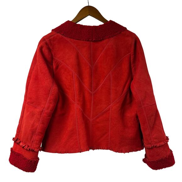 Audrey Talbott Red Leather Artisan Jacket Medium Coat Leather Wool Beautiful - Picture 10 of 12